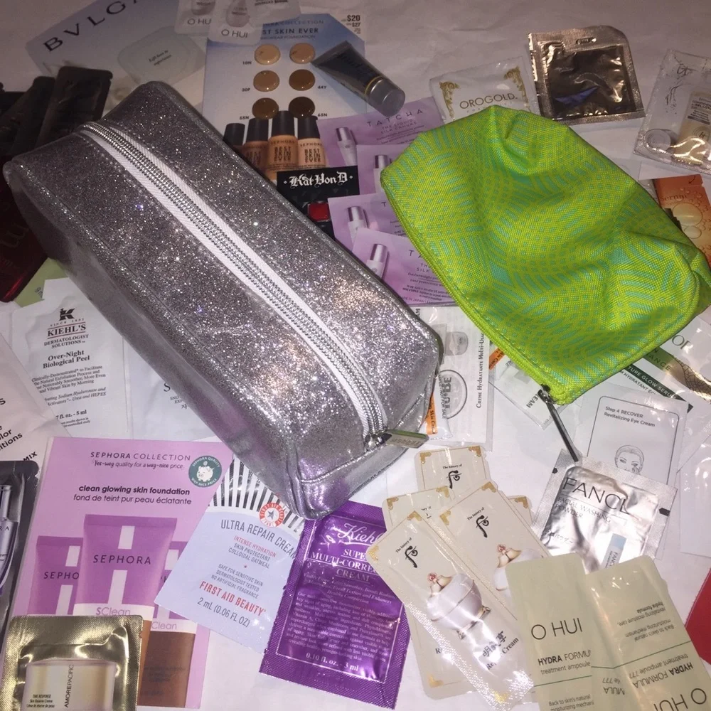 69 pcs samples & 2 makeup bags